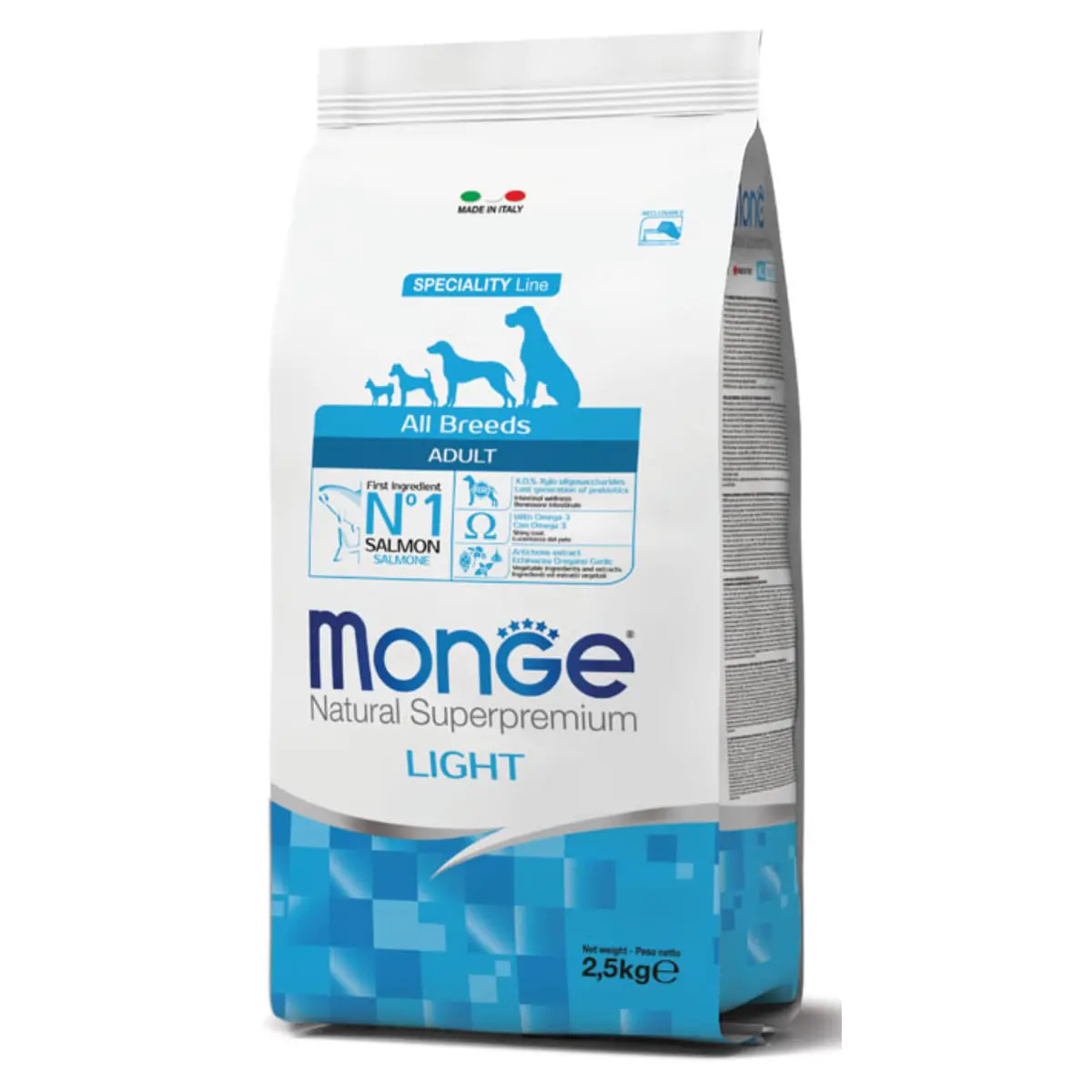 MONGE Natural Superpremium Monoprotein Light, XS-XL, Somon si Orez, hrana uscata caini, obezitate, 12kg - Image 2
