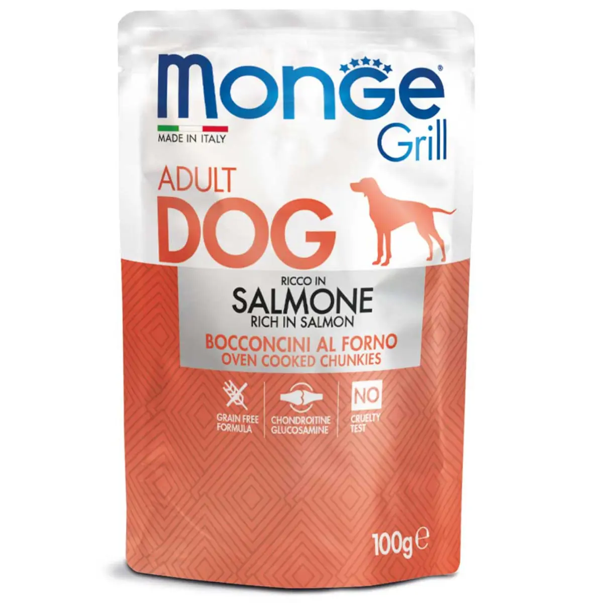 MONGE Grill, XS-XL, Somon, plic hrana umeda caini, (in suc propriu), 100g