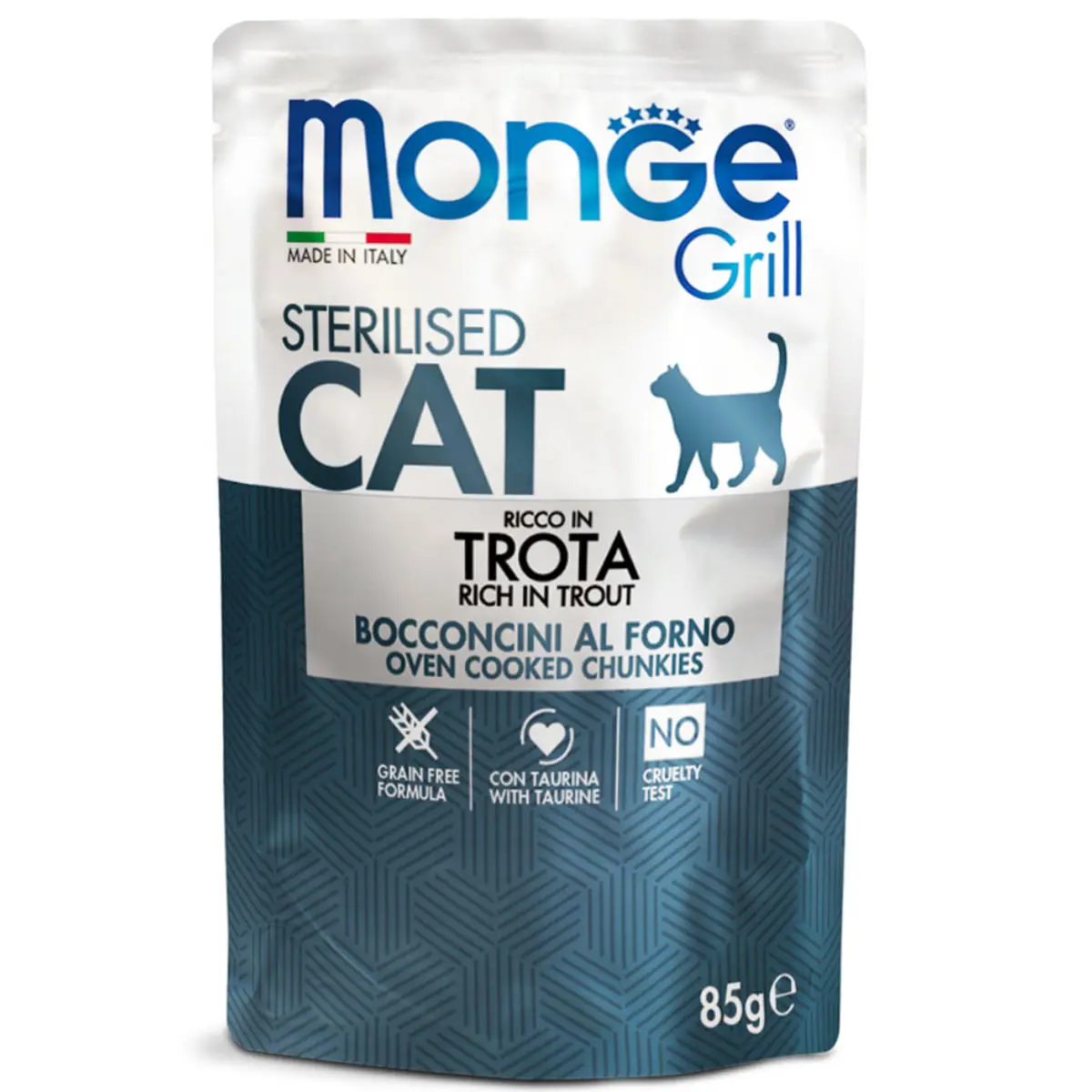 MONGE Grill Sterilised, Pastrav, plic hrana umeda fara cereale pisici sterilizate, obezitate, apetit capricios, (in aspic), 85g - Image 2