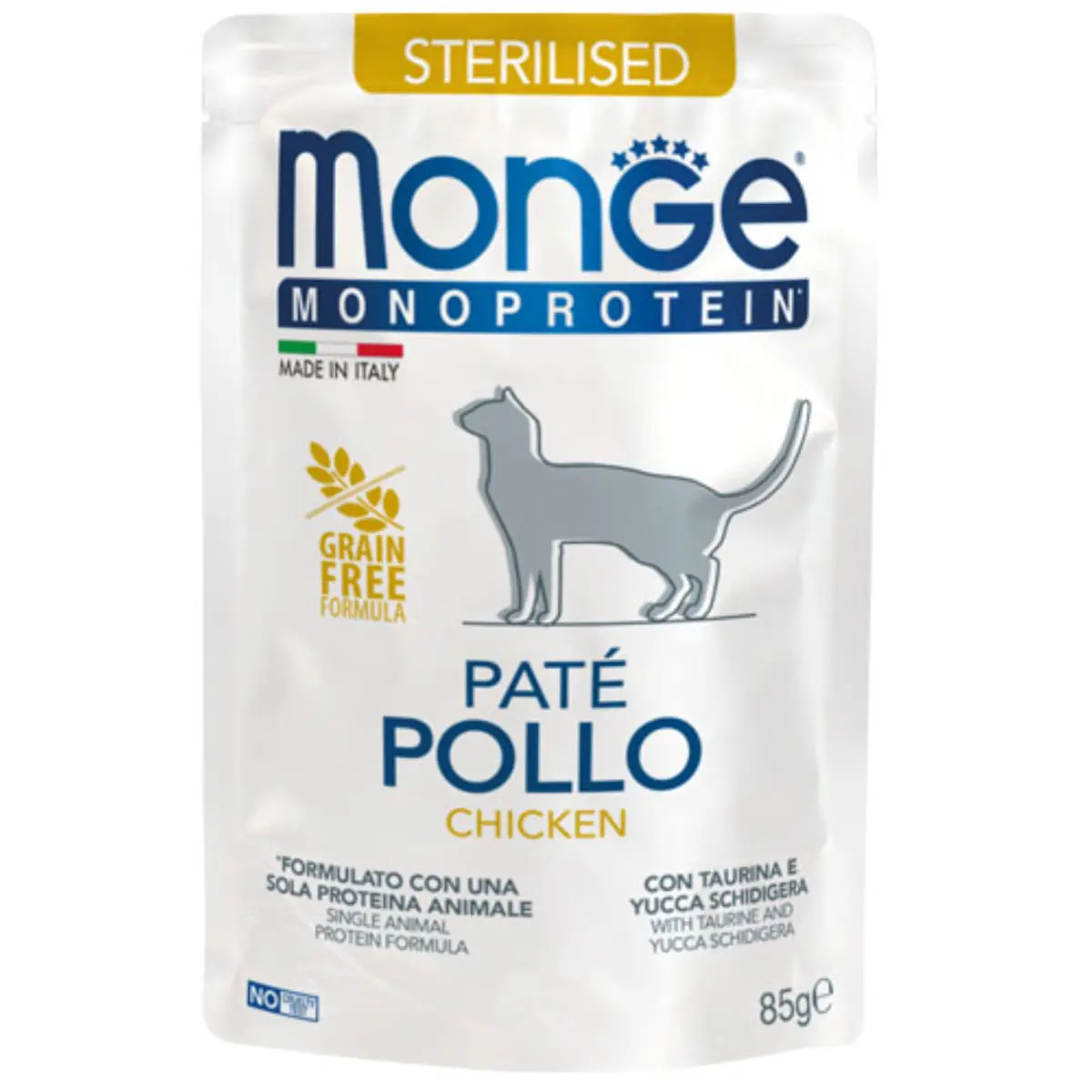 MONGE Monoprotein Sterilised, Pui, plic hrana umeda monoproteica fara cereale pisici sterilizate, (pate), 85g