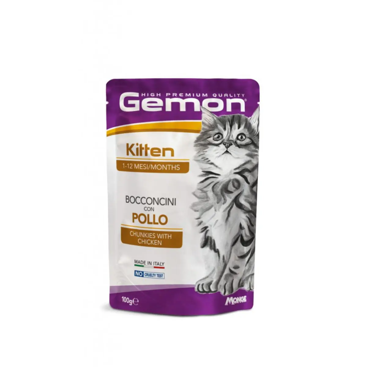 GEMON Kitten, Pui, plic hrana umeda fara cereale pisici junior, (in aspic), 100g
