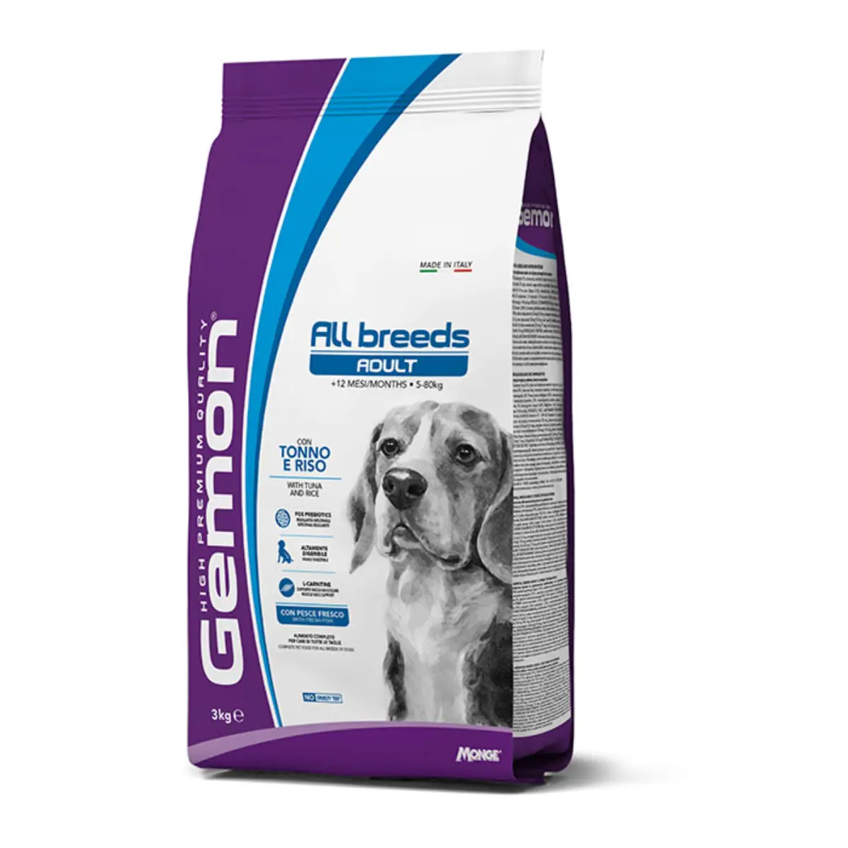 GEMON All Breeds, XS-XL, Ton si Orez, hrana uscata caini, 3kg - Image 2