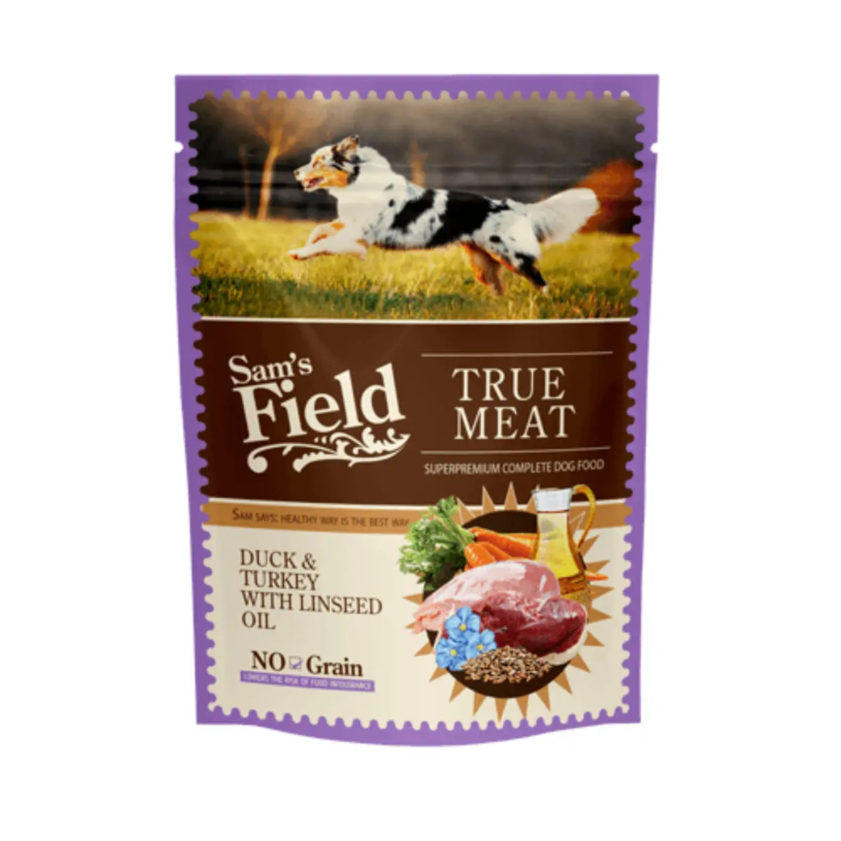 SAM'S FIELD, XS-XL, Rata si Curcan, plic hrana umeda fara cereale caini, (in aspic), 260g
