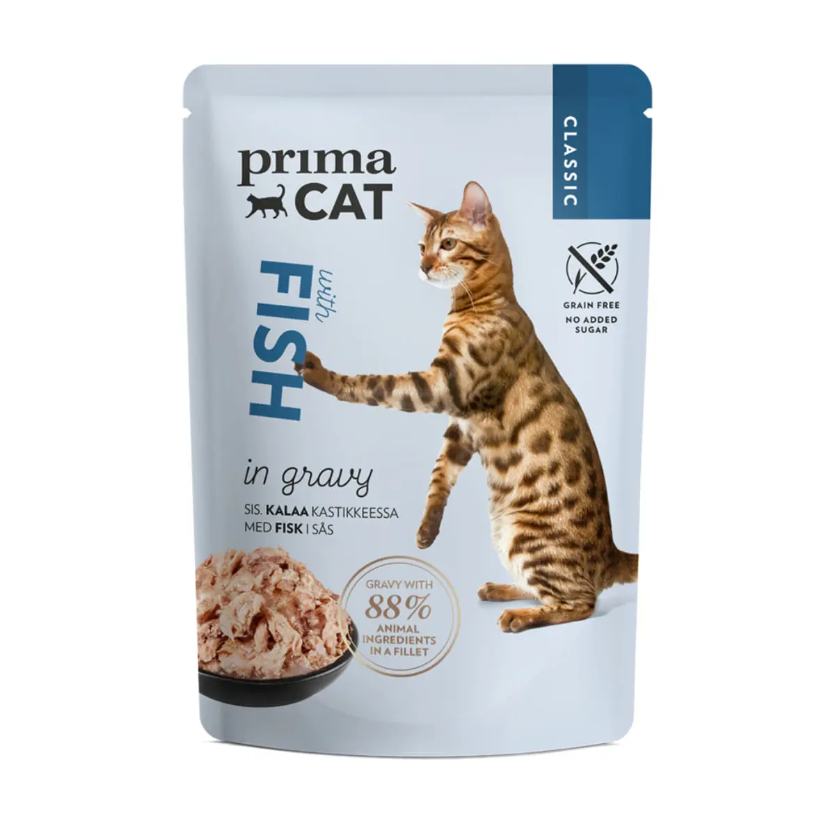 PRIMA CAT Classic, Peste, plic hrana umeda fara cereale pisici, (in sos), bax, 85g x 28buc - Image 2