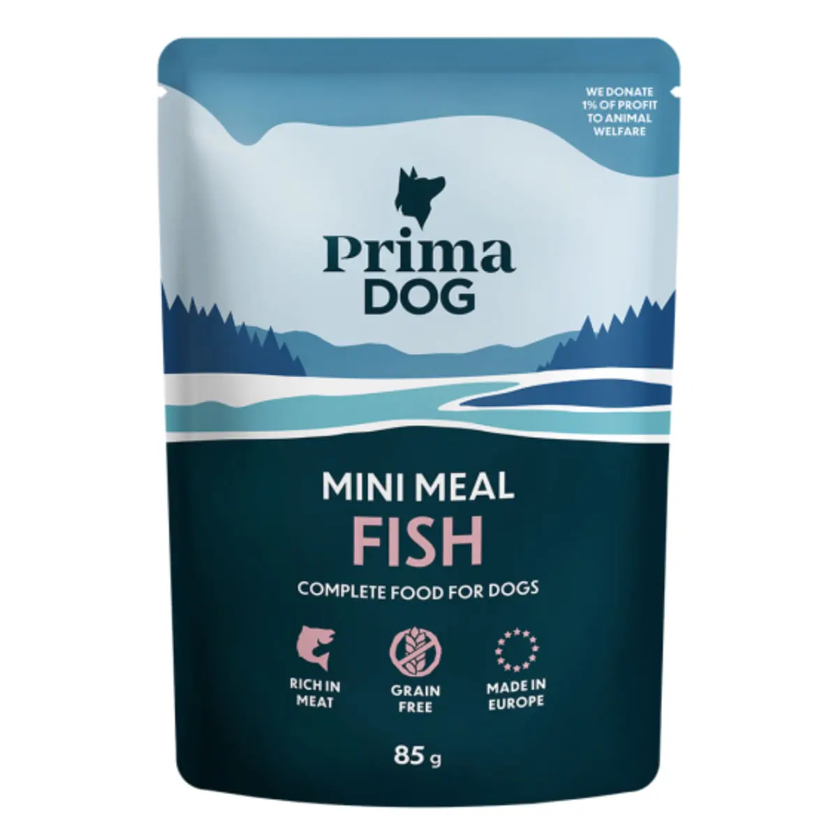 PRIMA DOG Mini Meal, XS-XL, Peste, plic hrana umeda fara cereale caini, (in sos), bax, 85g x 24buc