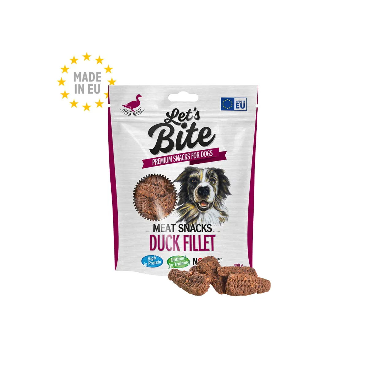 BRIT Let's Bite Meat Snacks Duck Fillet, XS-XL, Rata, punguta, resigilabil recompense fara cereale caini BRIT Let's Bite Meat Snacks Duck Fillet, XS-XL, Rata, punguta recompense fara cereale caini, 80g