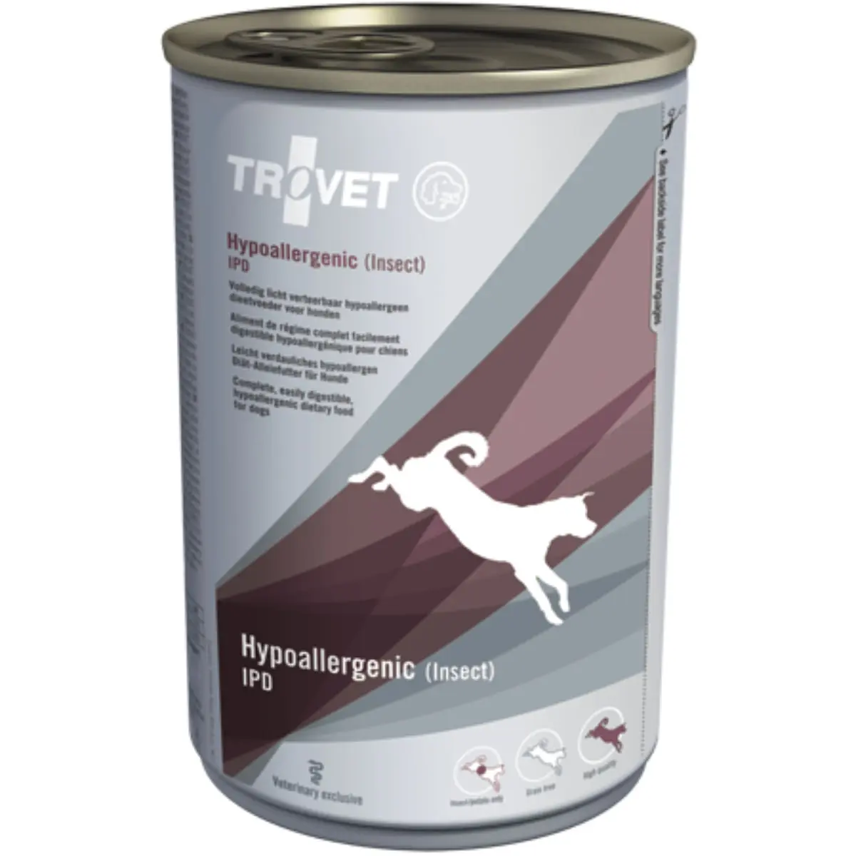 TROVET Hypoallergenic IPD, XS-XL, Insecte, dieta veterinara, conserva hrana umeda monoproteica fara cereale caini, alergii, (pate), 400g