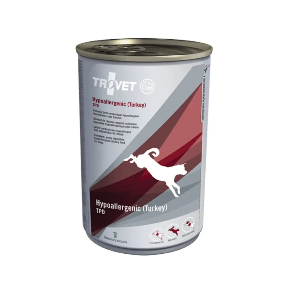 TROVET Hypoallergenic TPD, XS-XL, Curcan, dieta veterinara, conserva hrana umeda monoproteica fara cereale caini, alergii, (pate), 400g