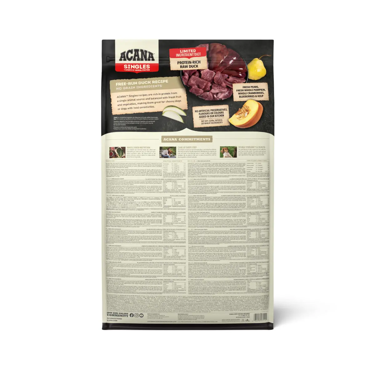 ACANA Singles Free-Run Duck, Rata si Pere, hrana uscata monoproteica fara cereale caini, 11.4kg - Image 3