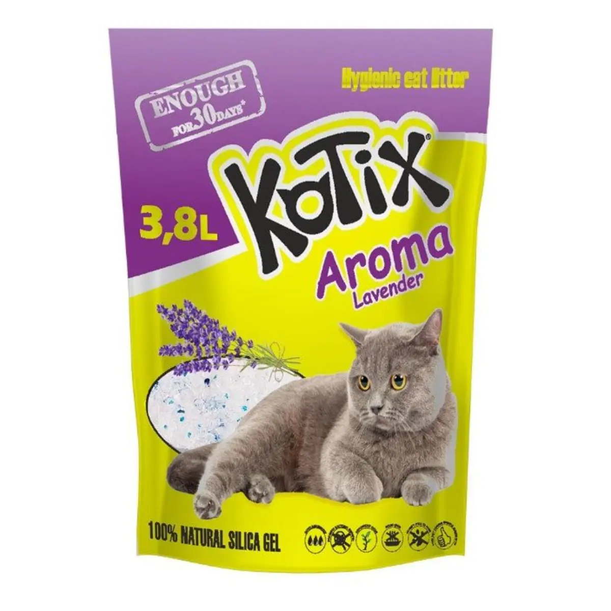 KOTIX, Lavanda, asternut igienic pisici, granule, silicat, neaglomerant, fara praf, 3.8l