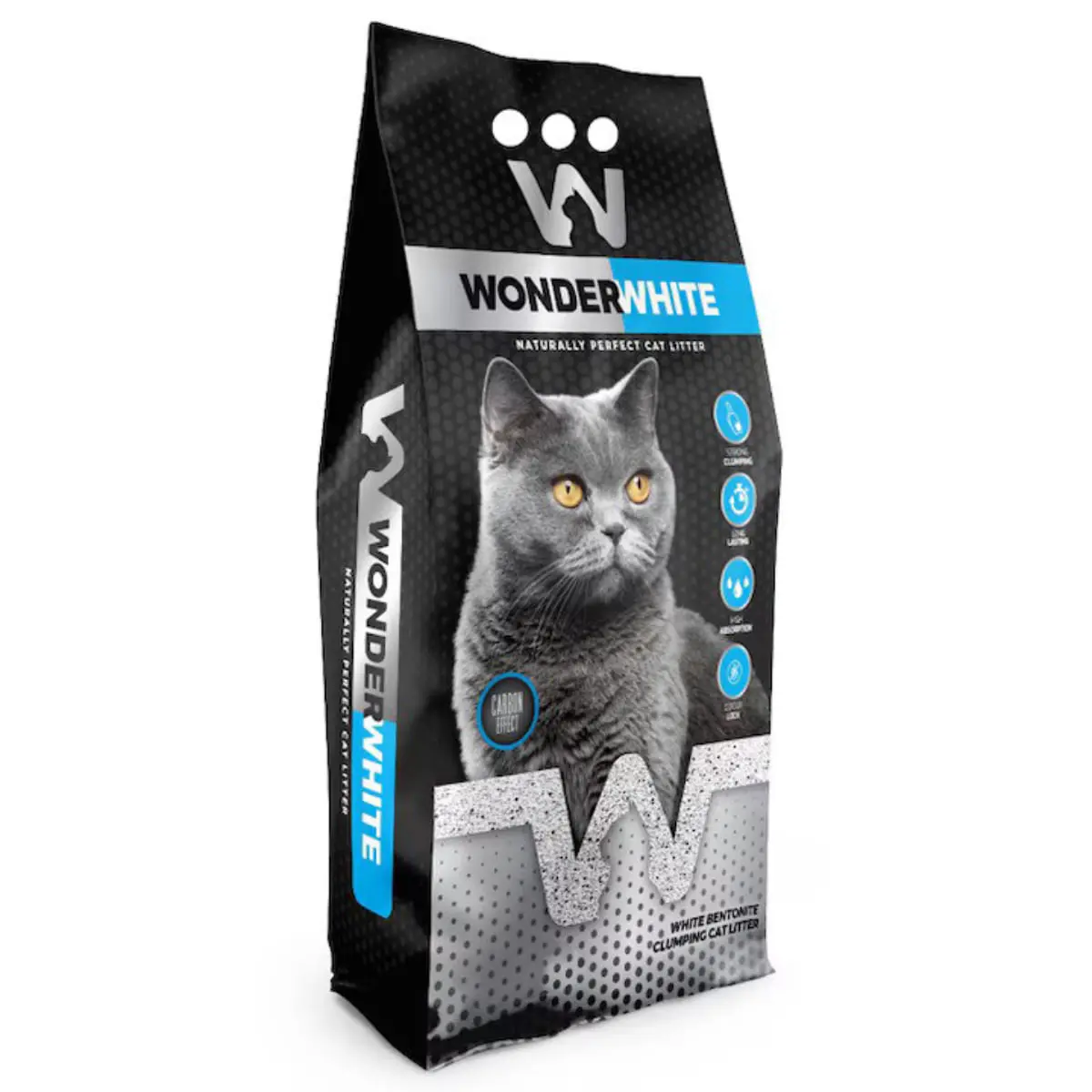 WONDERWHITE Carbune Activ, asternut igienic pisici, granule, bentonita, aglomerant, neutralizare mirosuri, fara praf, 15.3kg