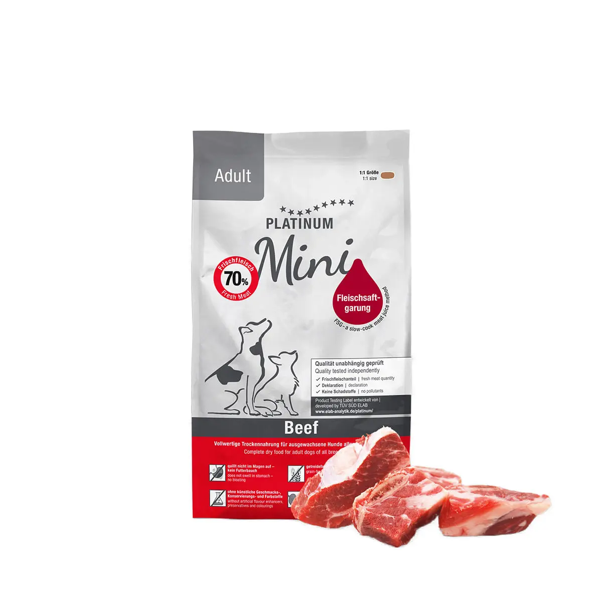 PLATINUM Adult Mini, XS-S, Vita, hrana uscata fara cereale caini, semimoist, 900g