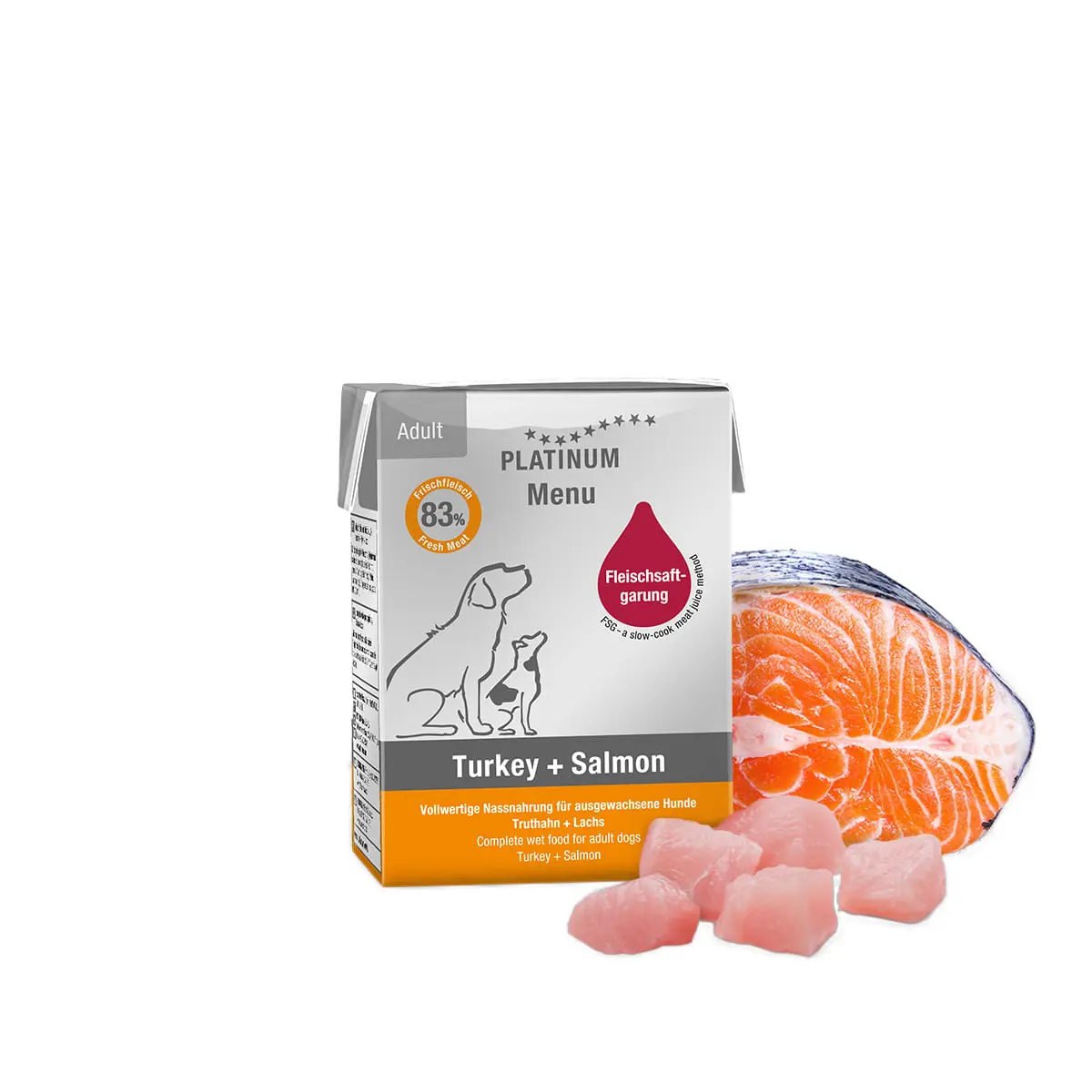 PLATINUM Menu Adult, XS-XL, Curcan si Somon, tetra pack hrana umeda fara cereale caini, (in suc propriu), 185g - Image 2