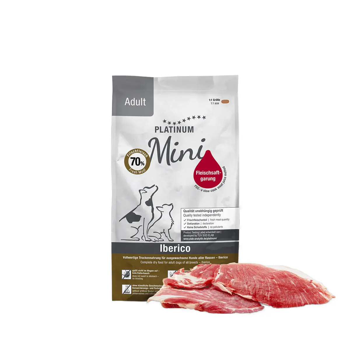 PLATINUM Adult Mini, XS-S, Iberico, hrana uscata fara cereale caini, semimoist, 900g