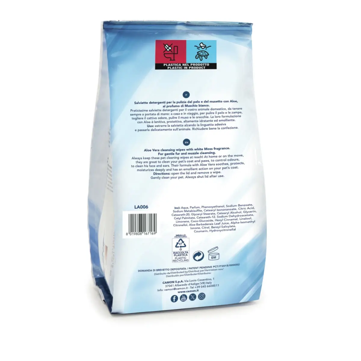 CAMON, servetele umede caini si pisici, Aloe Vera si Mosc Alb, 100buc - Image 3