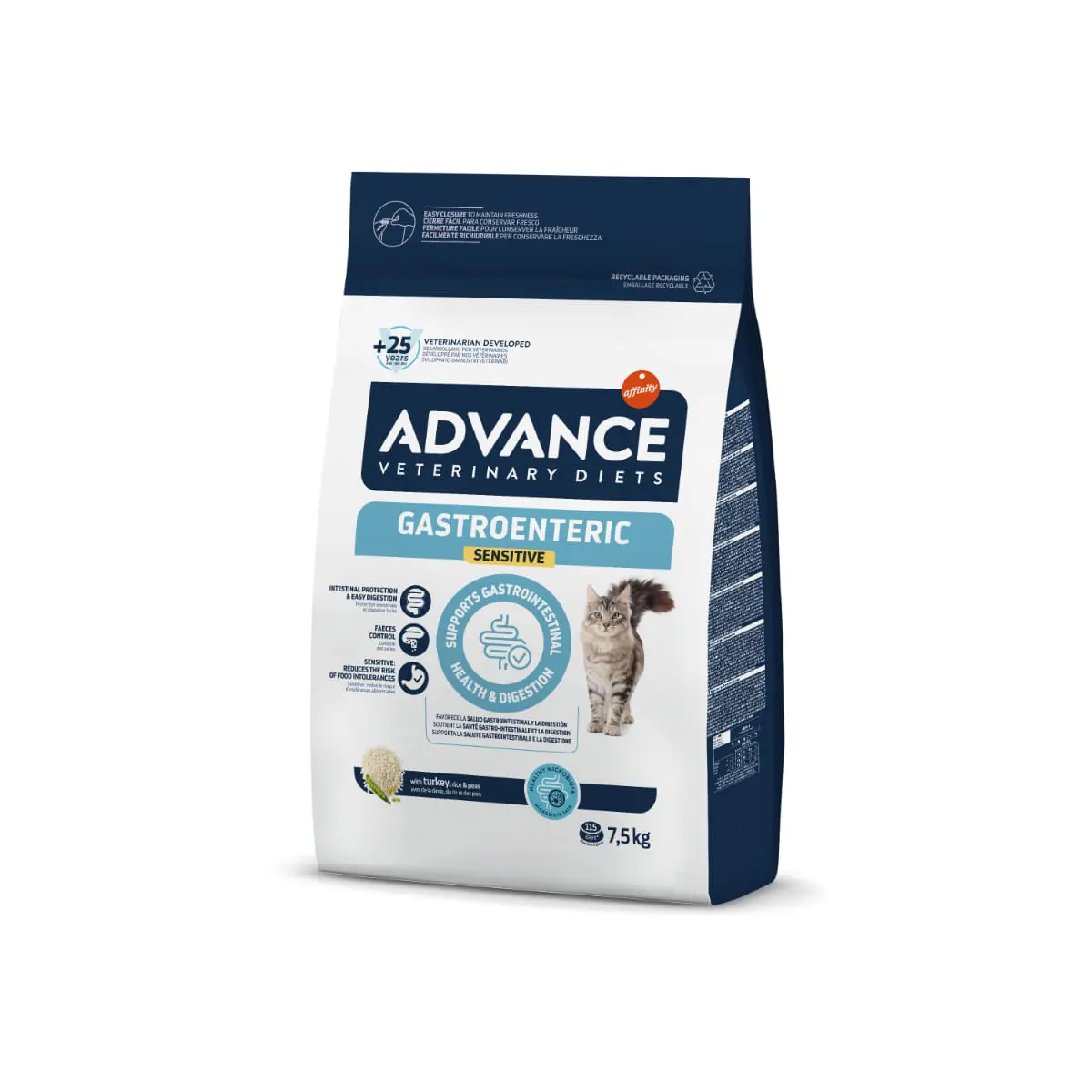ADVANCE VETERINARY DIETS Gastroenteric Sensitive, Curcan, dieta veterinara, hrana uscata pisici, sistem digestiv, 7.5kg