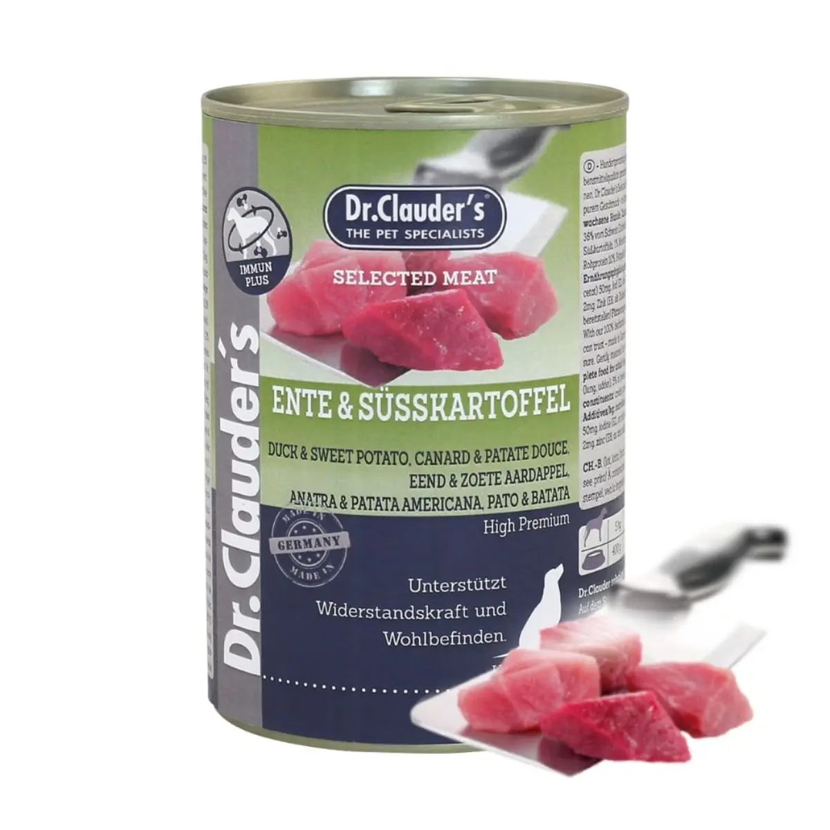 DR. CLAUDER'S Selected Meat, XS-XL, Rata si Cartof Dulce, conserva hrana umeda fara cereale caini, (in suc propriu), 400g - Image 2