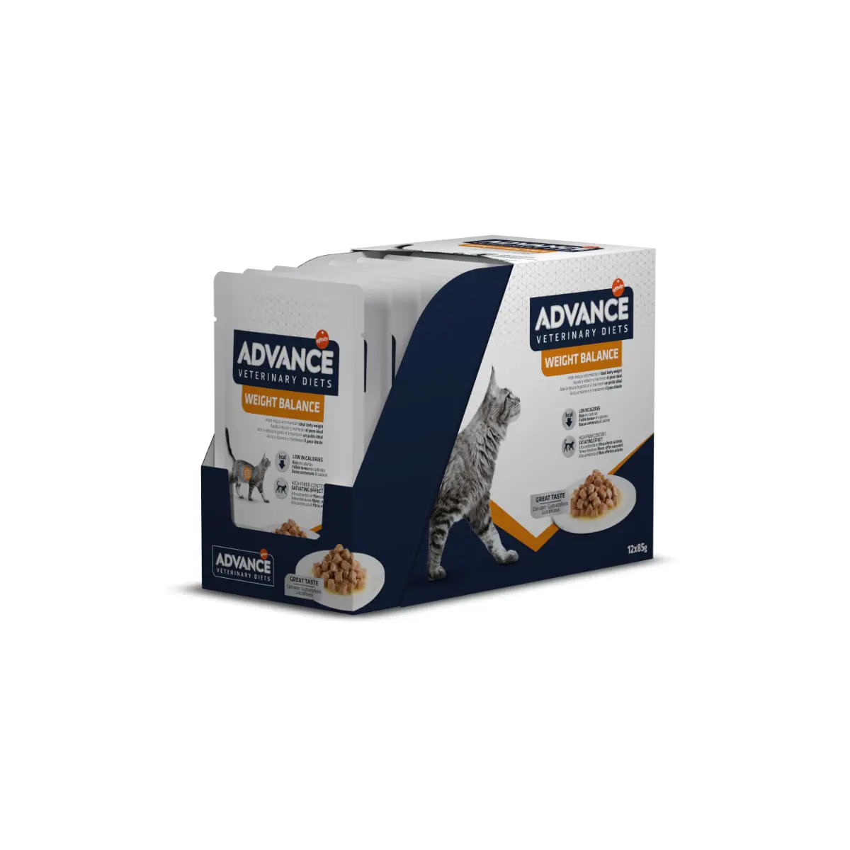 ADVANCE VETERINARY DIETS Weight Balance, Carne, plic hrana umeda pisici, obezitate, (in sos), bax, 85g x 12buc
