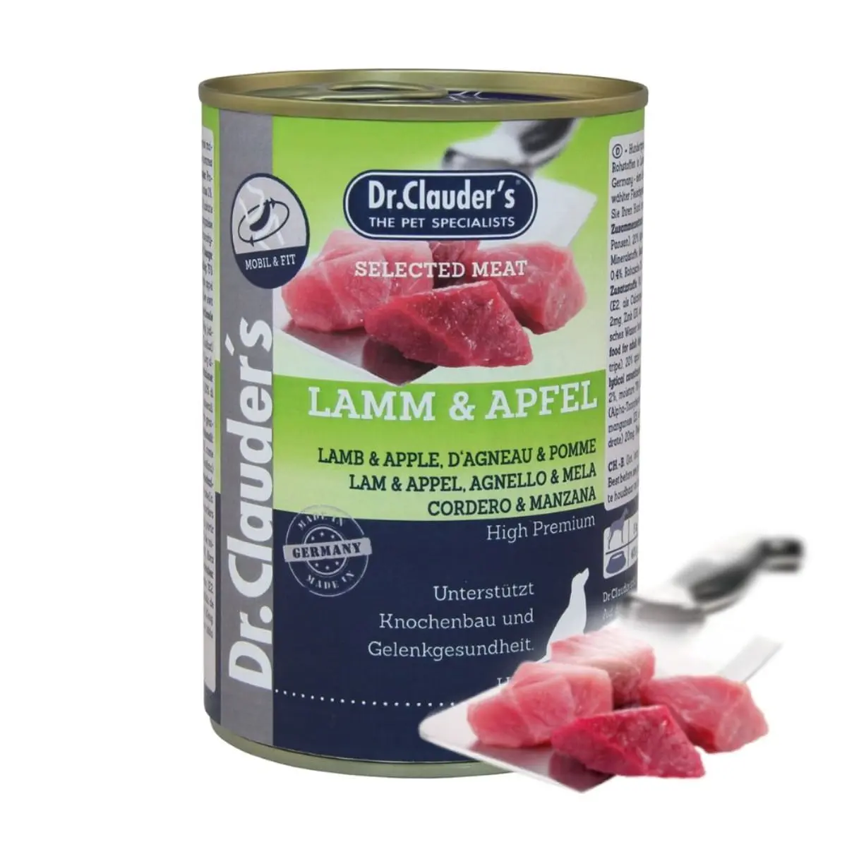 DR. CLAUDER'S Selected Meat, XS-XL, Miel si Mere, conserva hrana umeda fara cereale caini, sistem articular, (in suc propriu), 400g