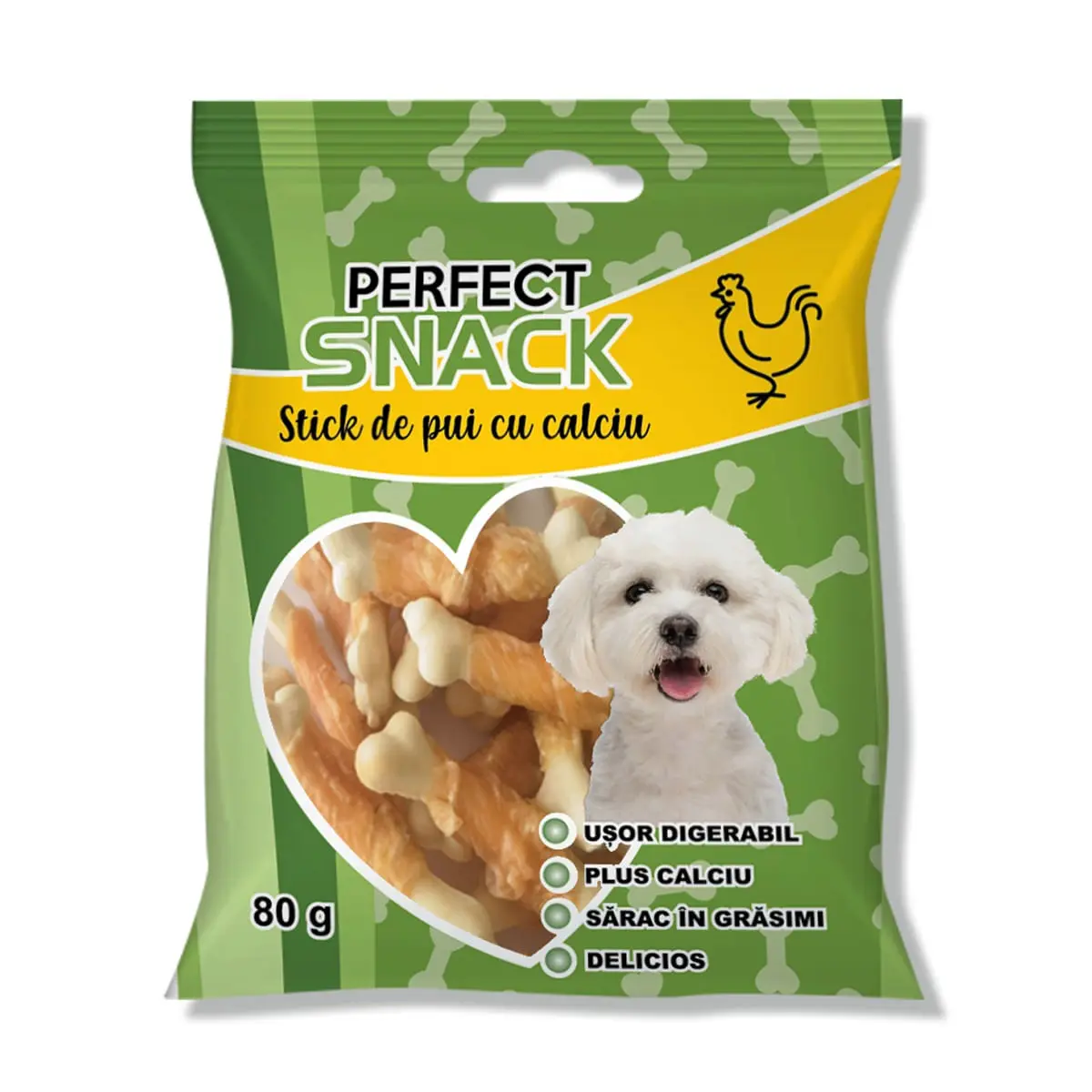PERFECT SNACK Stick de Pui cu Calciu, XS-XL, Pui, punguta recompense caini, 80g