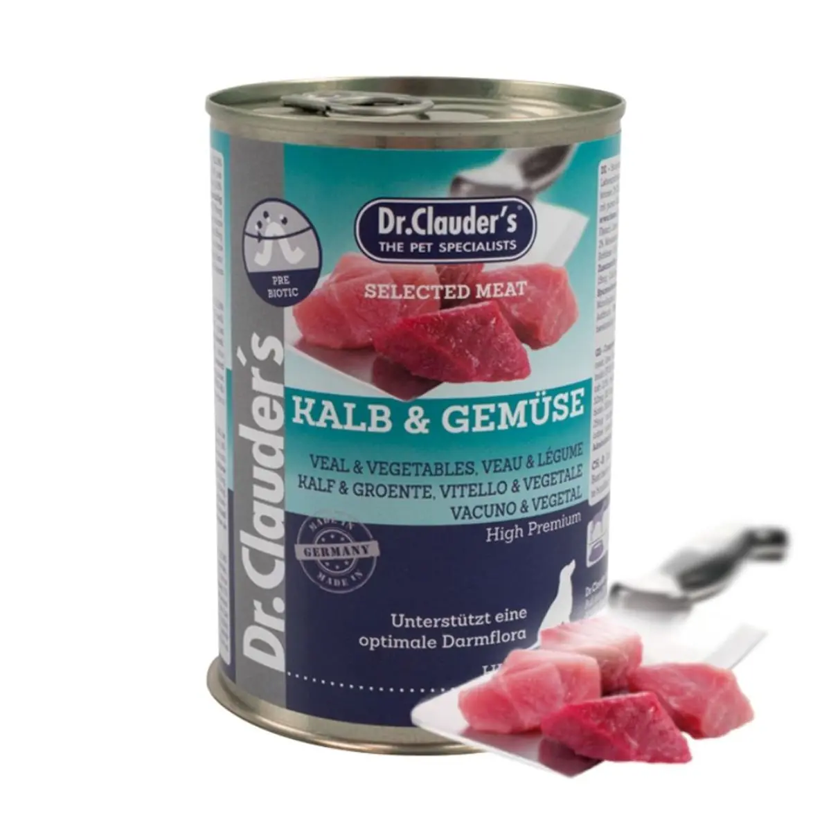 DR. CLAUDER'S Selected Meat, XS-XL, Vitel si Legume, conserva hrana umeda fara cereale caini, (in suc propriu), 400g