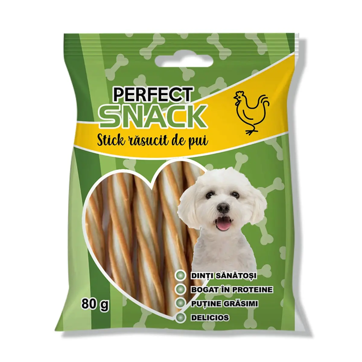 PERFECT SNACK Sticks Rasucit, XS-XL, Pui, punguta recompense caini, 80g