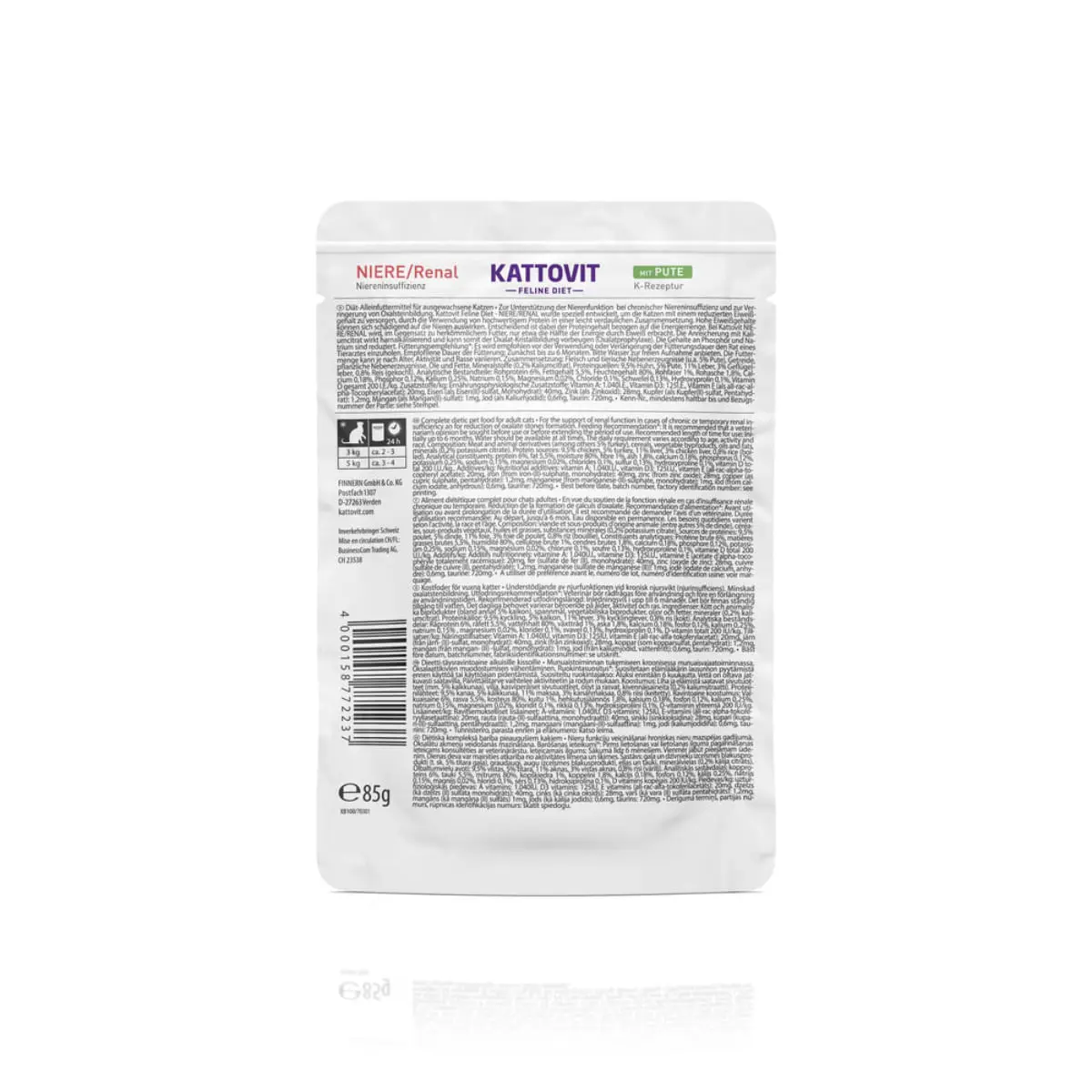 KATTOVIT Renal, Curcan, dieta veterinara, plic hrana umeda pisici, sistem renal, (in sos), bax, 85g x 24buc - Image 5
