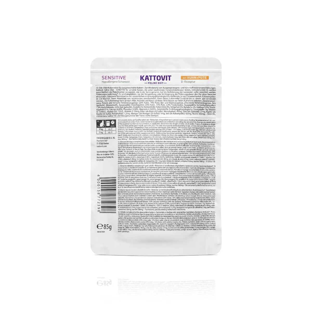 KATTOVIT Sensitive, Pui si Curcan, dieta veterinara, plic hrana umeda pisici, alergii, (in sos), bax, 85g x 24buc - Image 5