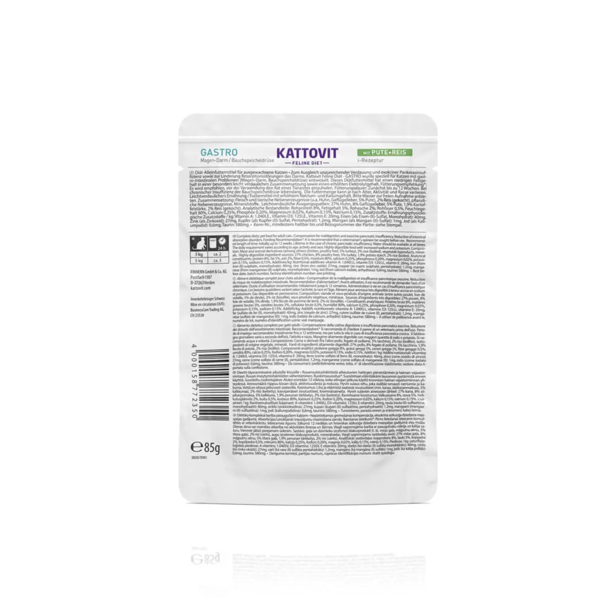 KATTOVIT Gastro, Curcan si Orez, dieta veterinara, plic hrana umeda pisici, sistem digestiv, (in sos), bax, 85g x 24buc - Image 5