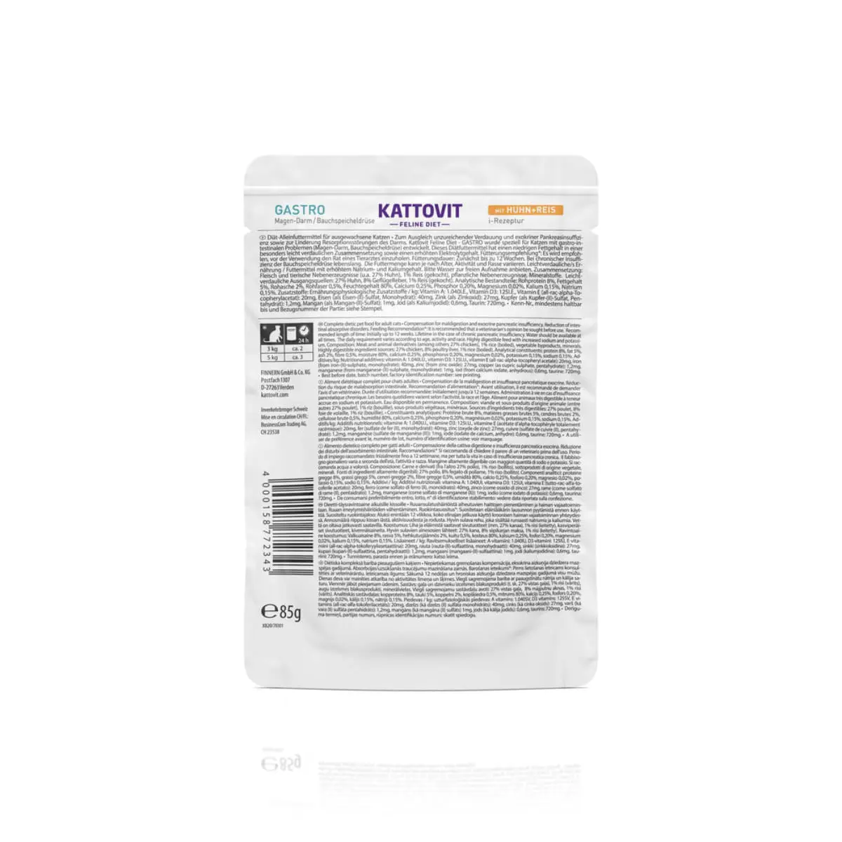 KATTOVIT Gastro, Pui si Orez, dieta veterinara, plic hrana umeda pisici, sistem digestiv, (in sos), 85g - Image 4