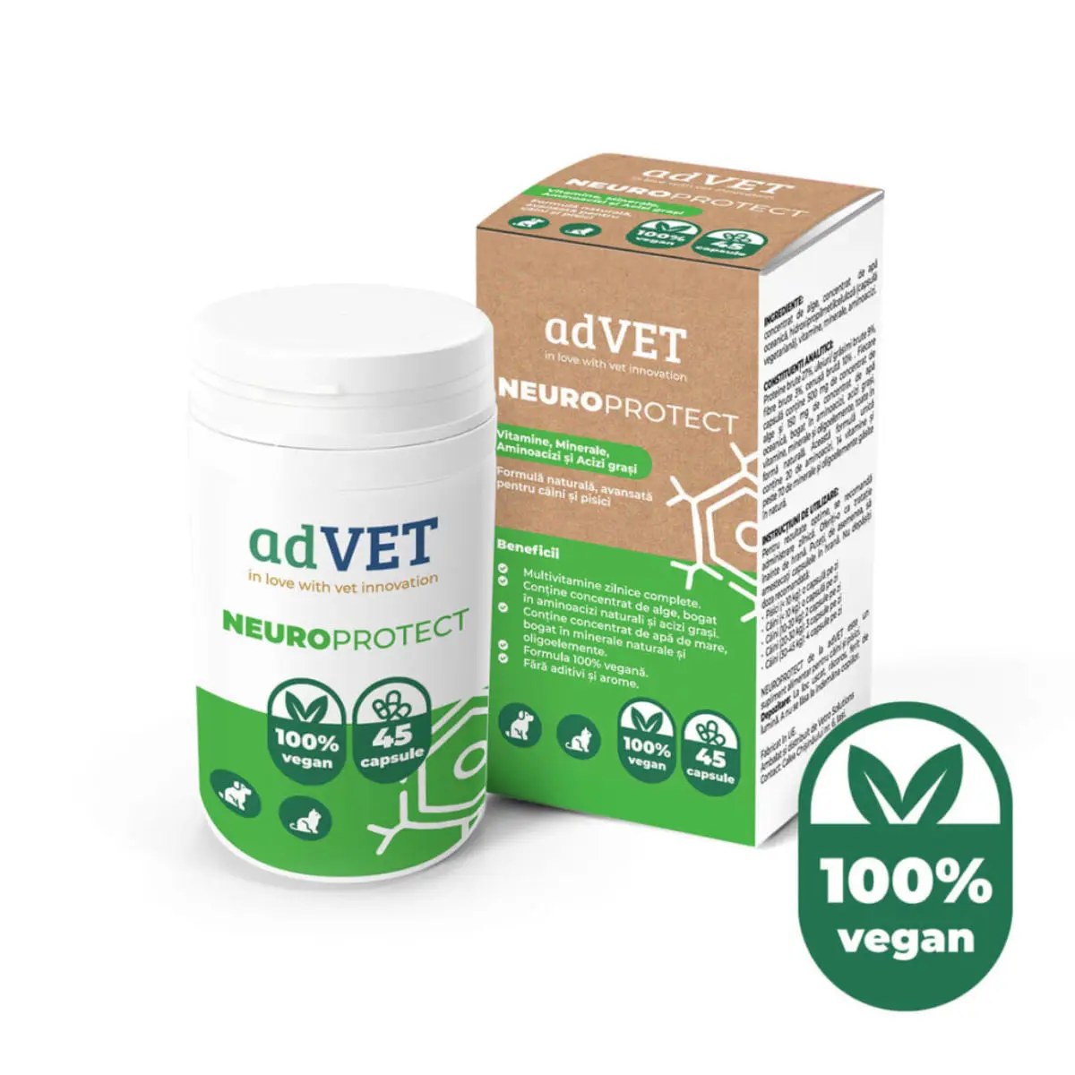 ADVET NeuroProtect, supliment sistem nervos & calmante caini, capsule ADVET NeuroProtect, XS-XL, supliment sistem nervos & calmante caini si pisici, flacon, 45 capsule - Image 2