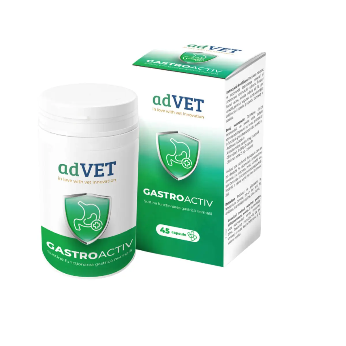 ADVET GastroActiv, supliment sistem digestiv caini, capsule ADVET GastroActiv, XS-XL, supliment sistem digestiv caini si pisici, flacon, 45 capsule - Image 2