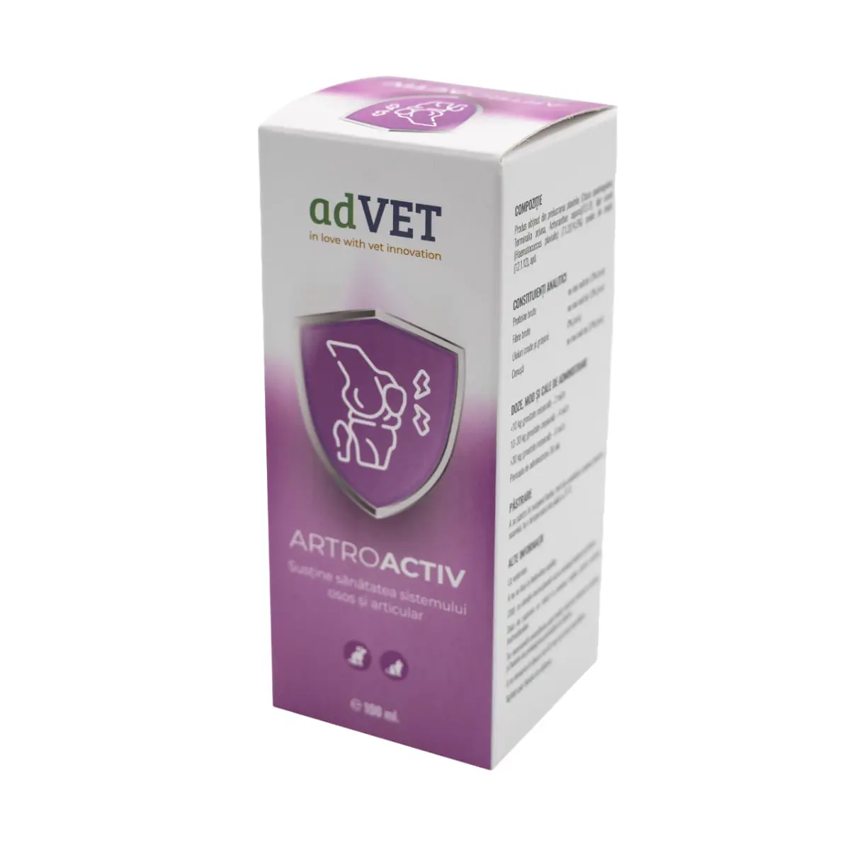 ADVET ArtroActiv, supliment sistem articular caini, suspensie orala ADVET ArtroActiv, XS-XL, supliment sistem articular caini si pisici, flacon cu aplicator, 100ml suspensie orala