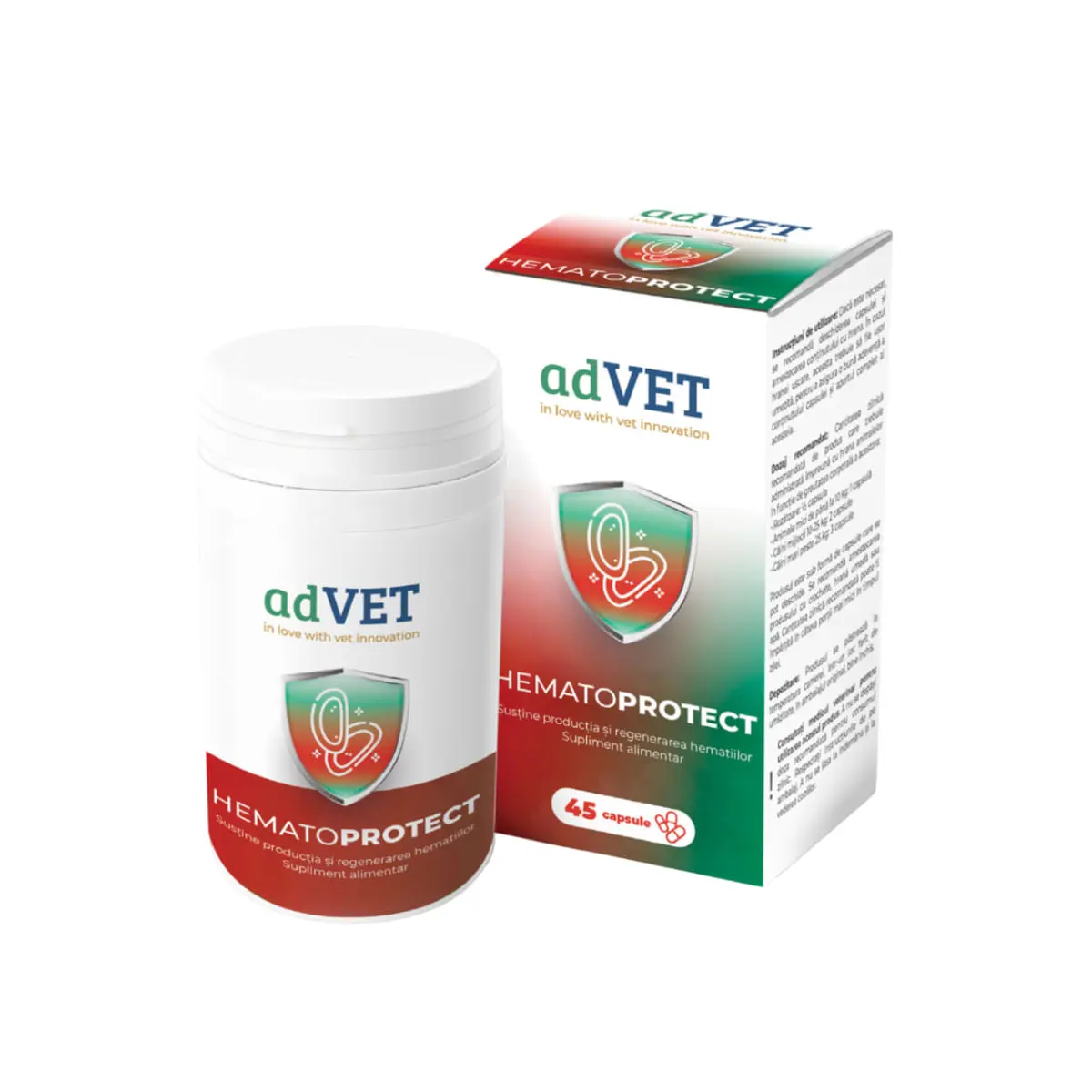 ADVET HematoProtect, supliment sistem cardio-vascular caini, capsule ADVET HematoProtect, XS-XL, supliment sistem cardio-vascular caini si pisici, flacon, 45 capsule