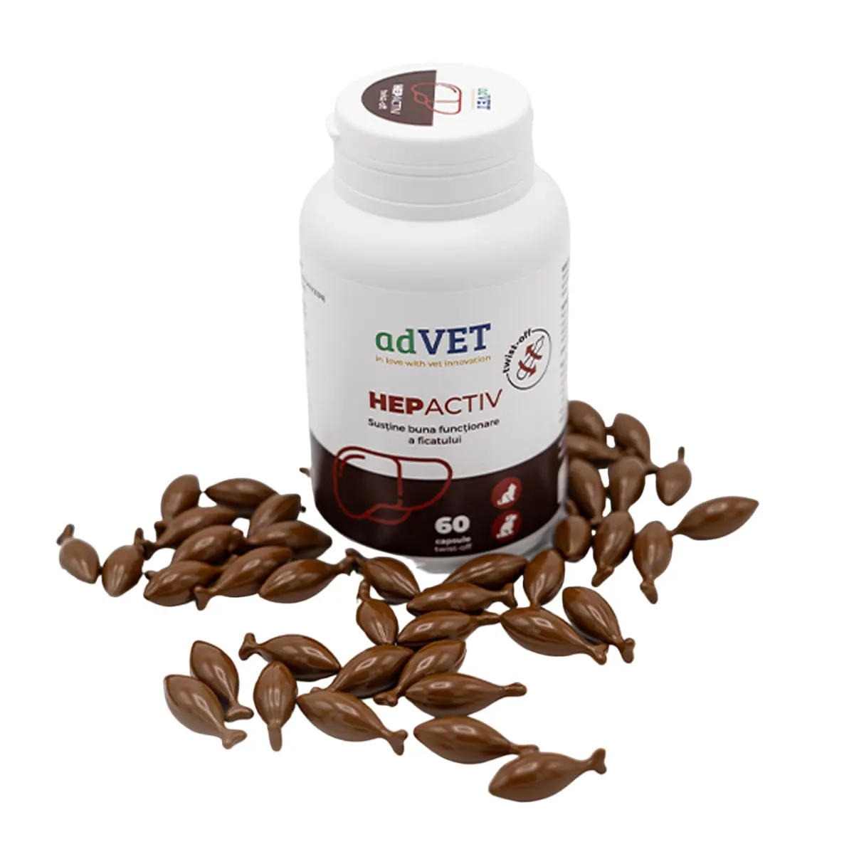 ADVET HepActiv Twist Off, supliment sistem hepatic caini, capsule ADVET HepActiv Twist Off, XS-XL, supliment sistem hepatic caini si pisici, flacon, 60 capsule - Image 2
