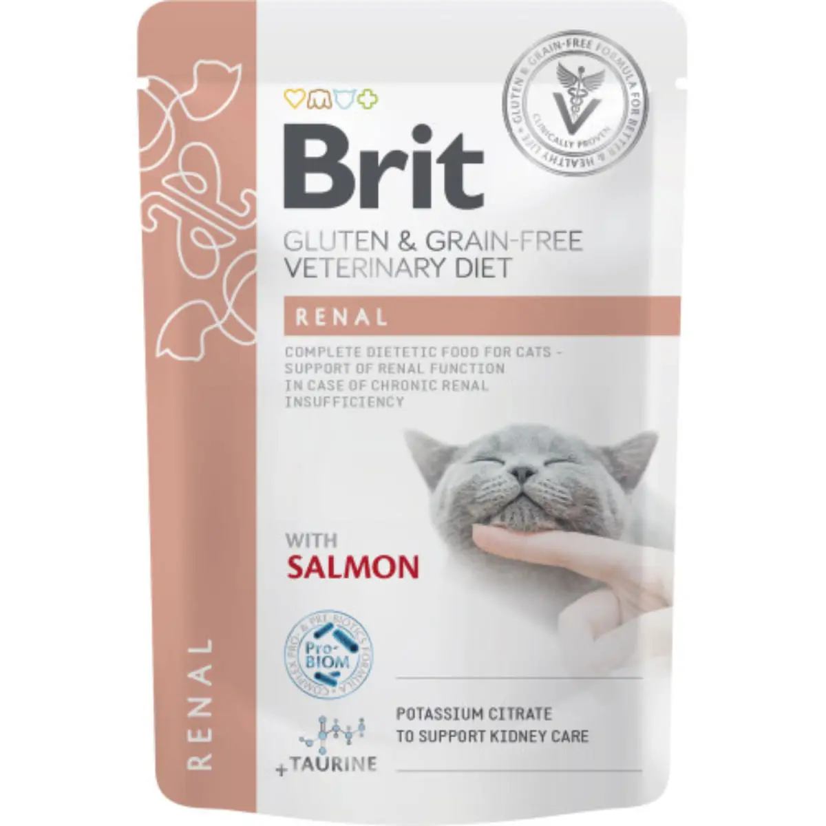 BRIT VD Renal, Somon, dieta veterinara, plic hrana umeda fara cereale pisici, sistem renal, (in sos), 85g
