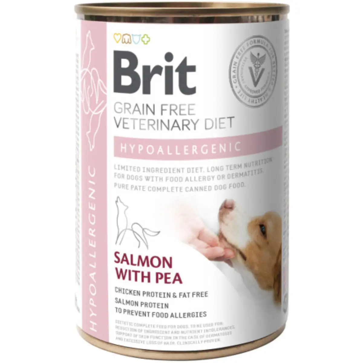 BRIT VD Hypoallergenic, XS-XL, Somon, dieta veterinara, conserva hrana umeda fara cereale caini, alergii, (in aspic), 400g