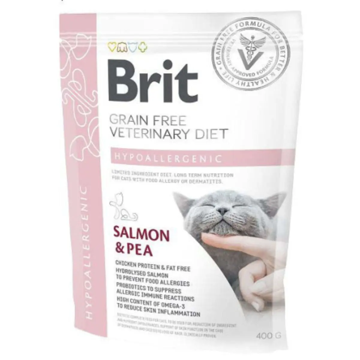 BRIT VD Hypoallergenic, Somon, dieta veterinara, hrana uscata fara cereale pisici, alergii, 400g