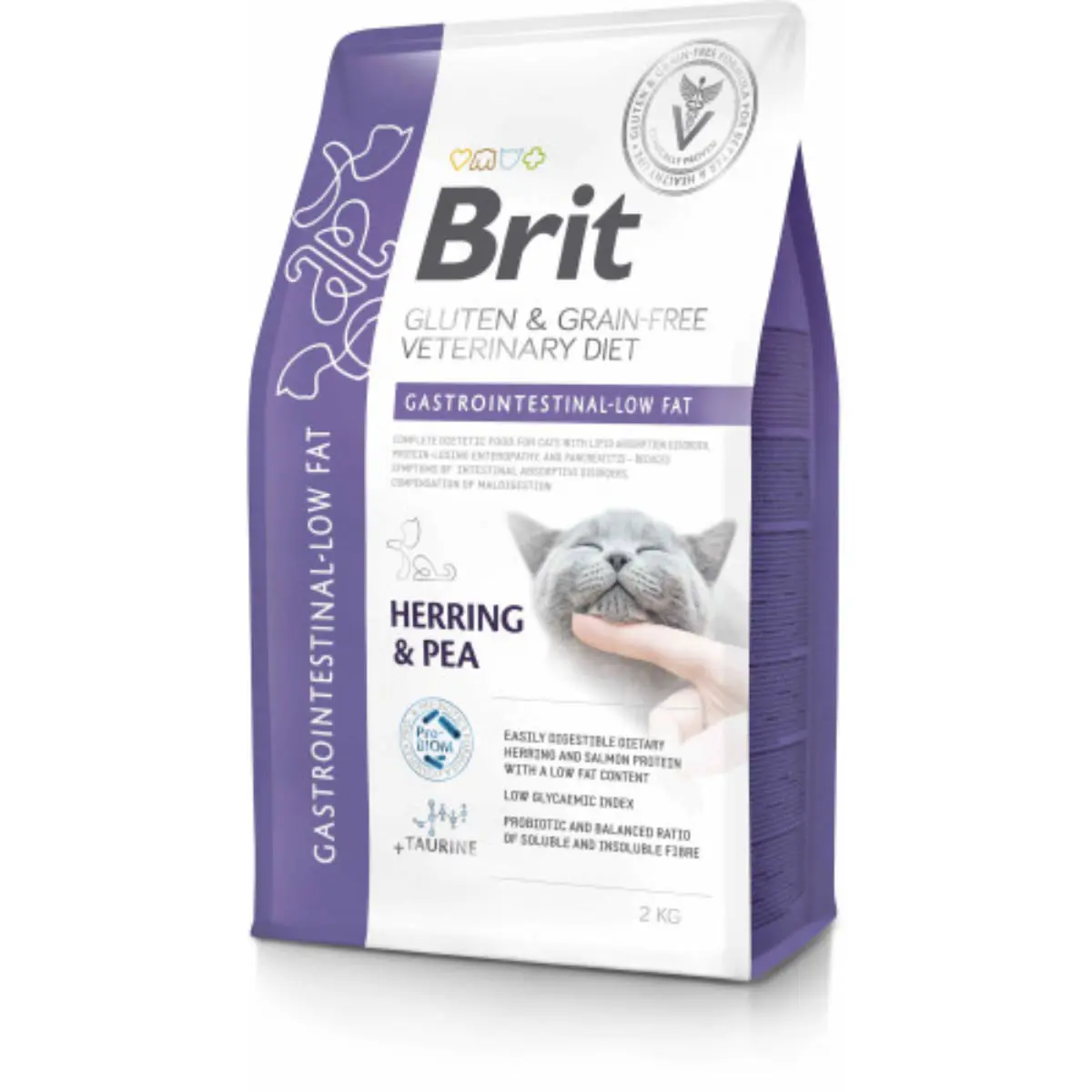 BRIT VD Gastrointestinal Low Fat, Hering, dieta veterinara, hrana uscata fara cereale pisici, sistem digestiv, 2kg - Image 2