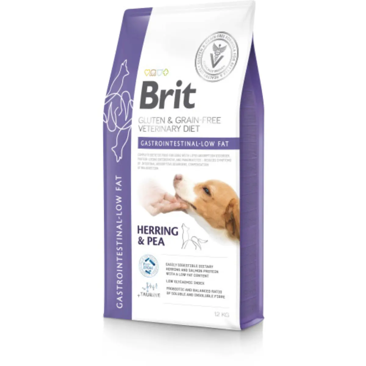 BRIT VD Gastrointestinal Low Fat, XS-XL, Hering, dieta veterinara, hrana uscata fara cereale caini, sistem digestiv, 12kg