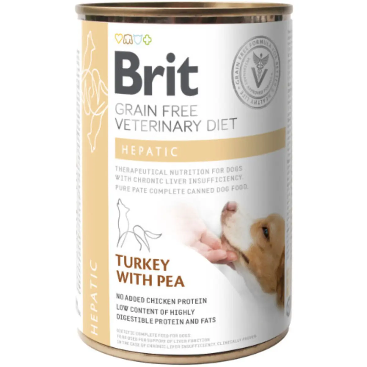 BRIT VD Hepatic, XS-XL, Curcan, dieta veterinara, conserva hrana umeda fara cereale caini, sistem hepatic, (in aspic), 400g