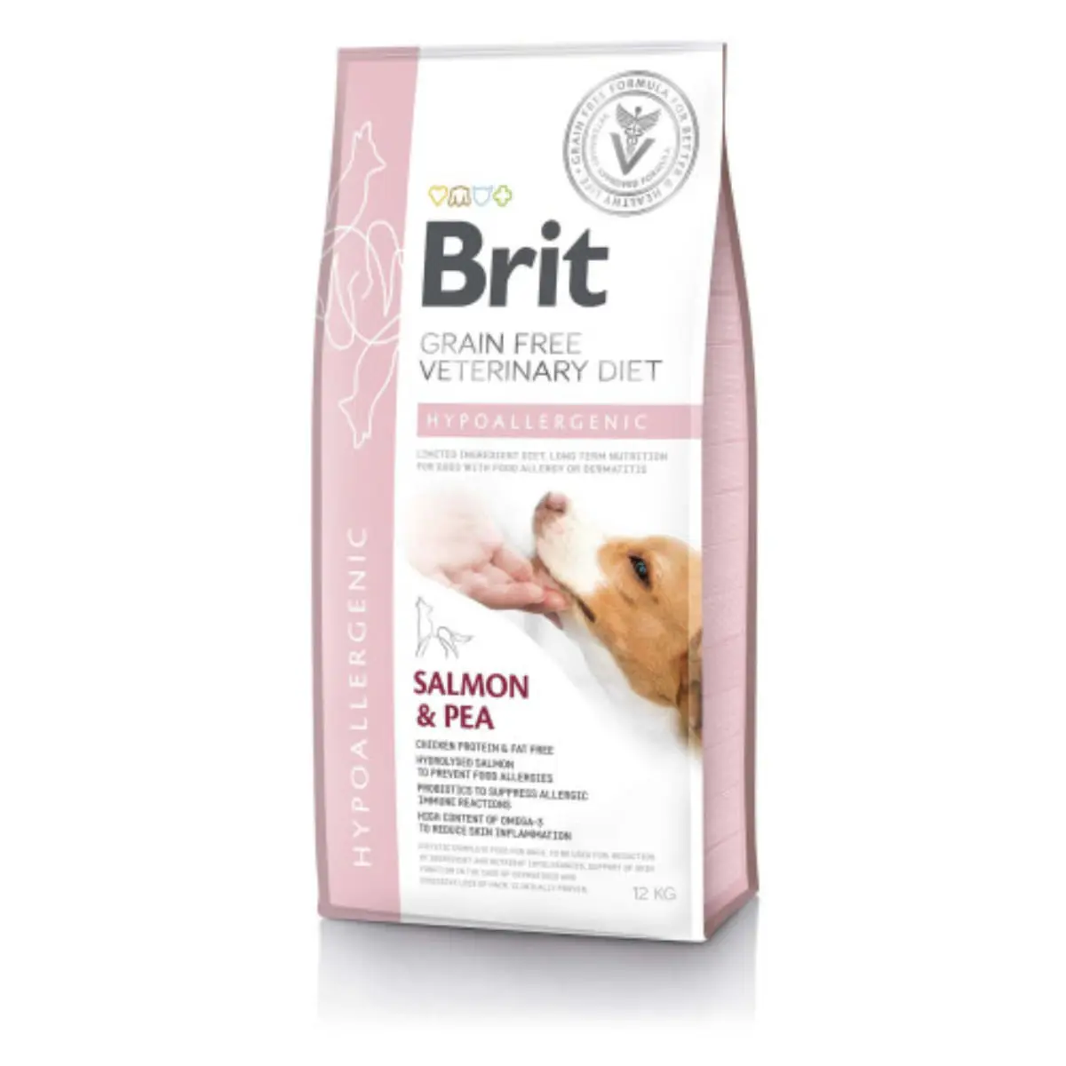 BRIT VD Hypoallergenic, XS-XL, Somon, dieta veterinara, hrana uscata fara cereale caini, alergii, 12kg