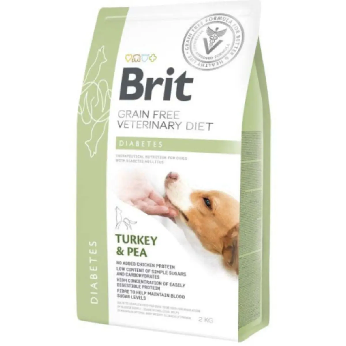 BRIT VD Diabetes, XS-XL, Curcan, dieta veterinara, hrana uscata fara cereale caini, diabet, 2kg