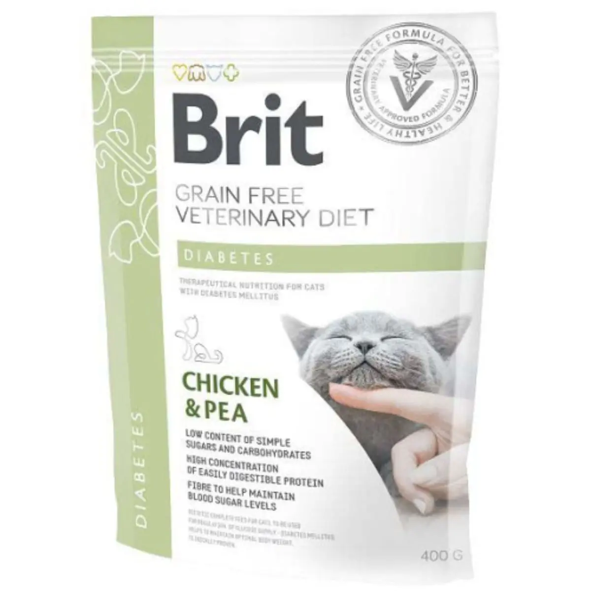 BRIT VD Diabetes, Pui, dieta veterinara, hrana uscata fara cereale pisici, diabet, 400g