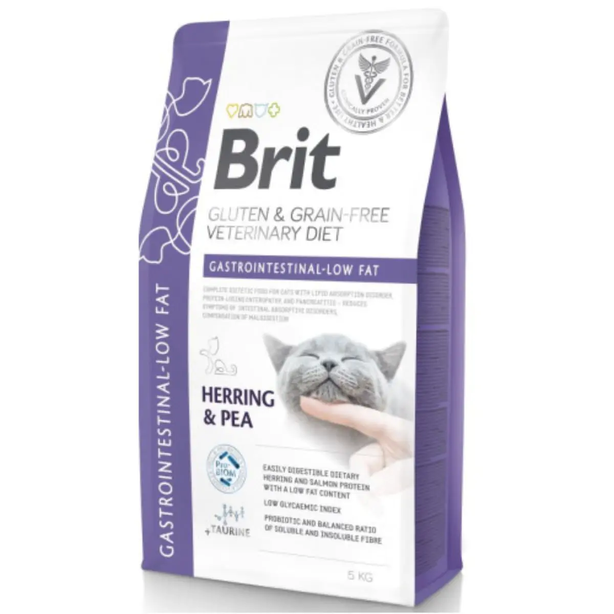 BRIT VD Gastrointestinal Low Fat, Hering, dieta veterinara, hrana uscata fara cereale pisici, sistem digestiv, 5kg - Image 2