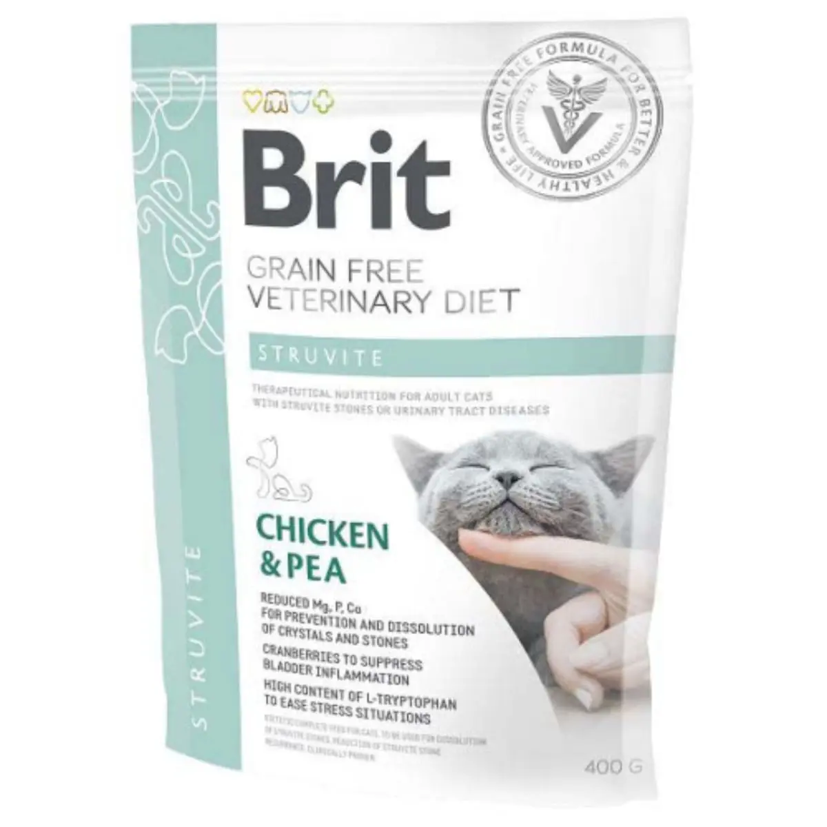 BRIT VD Struvite, Pui, dieta veterinara, hrana uscata fara cereale pisici, sistem urinar, 400g