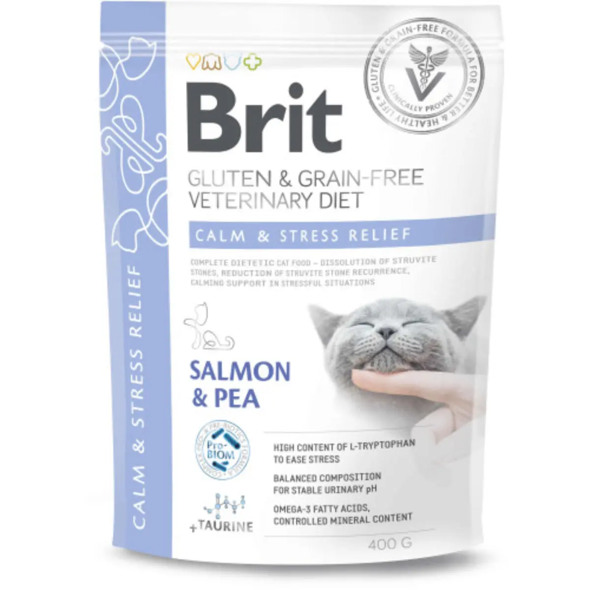 BRIT VD Calm & Stress Relief, Somon, dieta veterinara, hrana uscata fara cereale pisici, sistem nervos & calmante, 400g - Image 2