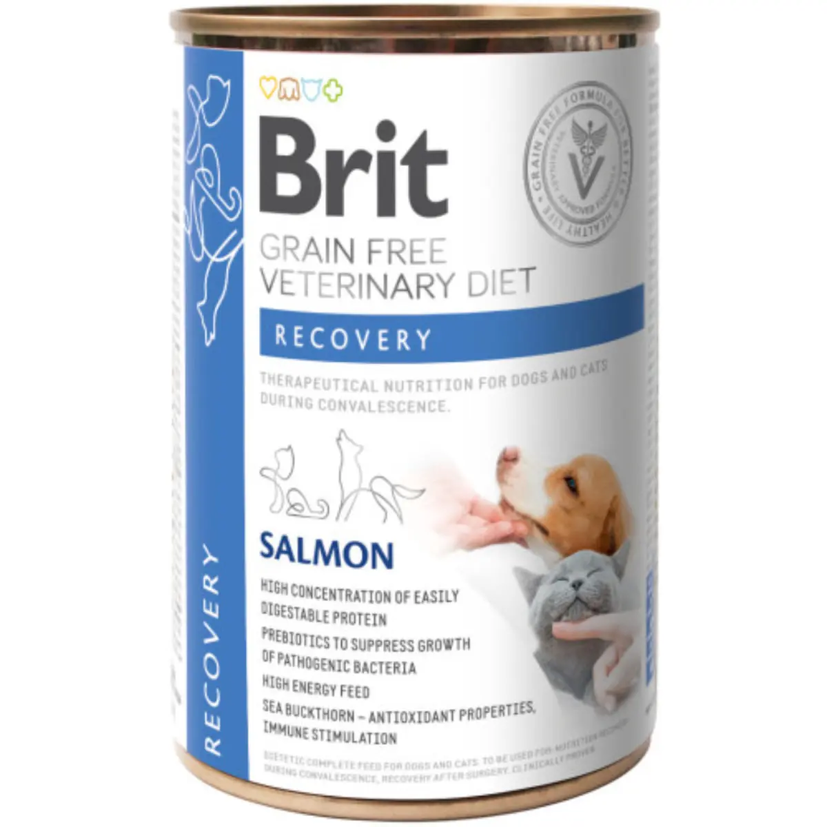 BRIT VD Recovery, Somon, dieta veterinara, conserva hrana umeda fara cereale caini, convalescenta, (in sos), 400g