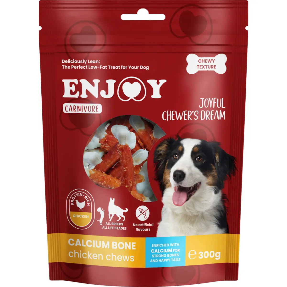 ENJOY Carnivore Calcium Bone Chews, XS-XL, Pui, punguta recompense caini, 300g