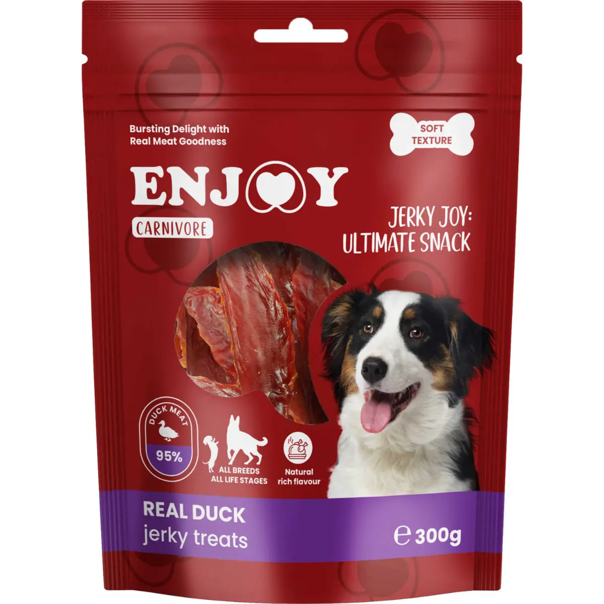 ENJOY Carnivore Jerky Treats, XS-XL, Rata, punguta recompense caini, 300g